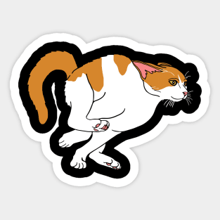 Running Hyperactive Orange and White Cat Supporting Tags Sticker